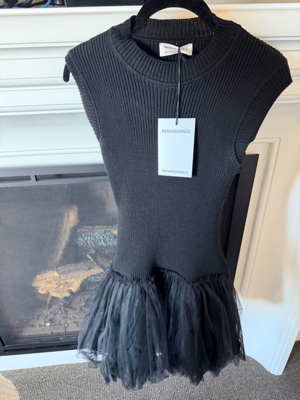 Black Knit Tulle Mini Dress